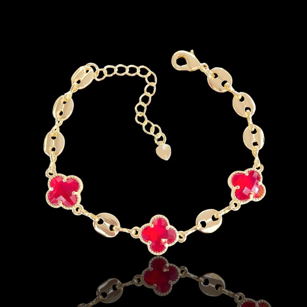Gold and Red Clover Bracelet